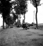 <p>Karo pabėgėlių kolona.  Šalia vežimų eina vaikai. Karaliaučiaus sritis, Rytų Prūsija, 1945 m. birželio 5 d. Fotografas P. Karpavičius.<br />
<em>Lietuvos centrinis valstybės archyvas</em></p>
