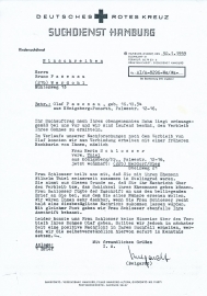 <p>Antwort des DRK-Suchdienstes, Standort Hamburg, auf die Suchanfrage von Bruno Pasenau bezüglich seines Sohnes Olaf. In dem Schreiben heißt es, dass keine Informationen vorliegen. 30. Januar 1959.<br />
<em>Aus dem Familienarchiv</em></p>
