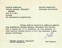 <p>Antrag des Vorsitzenden des Vereins „Edelweiß“ Olaf Pasenau auf Eintragung. Klaipėda, 14. September 1991.<br />
<em>Aus dem „Edelweiß“ Vereinsarchiv</em></p>
